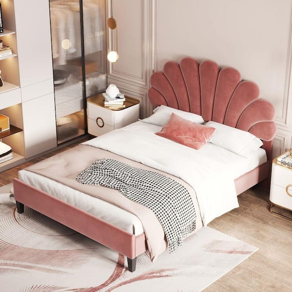 Nestfair Bean Paste Red Wood Frame Full Size Platform Bed with