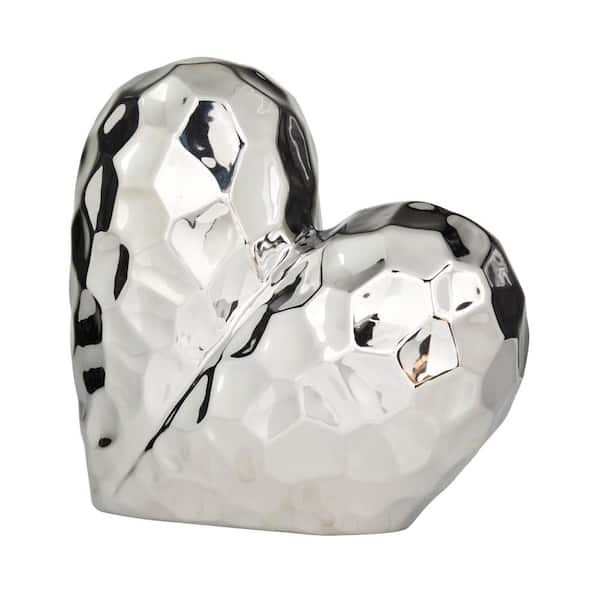 Litton Lane Silver Porcelain Dimensional Angled Origami Inspired Heart Sculpture