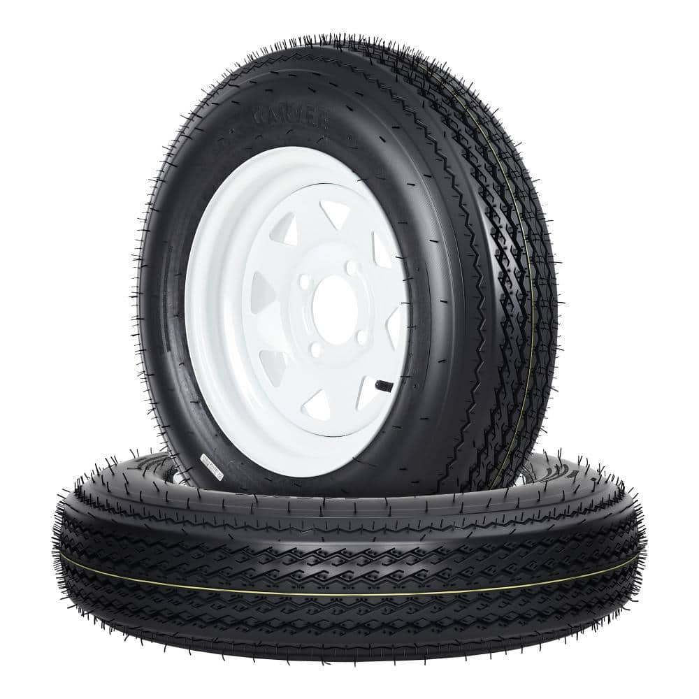 2-Pack 5.30-12 Trailer Tires on 12” White Rims, 4 Lug on 4” Bolt Pattern, Load Range C 6PR, 1050 lbs price history on PriceWatchPro