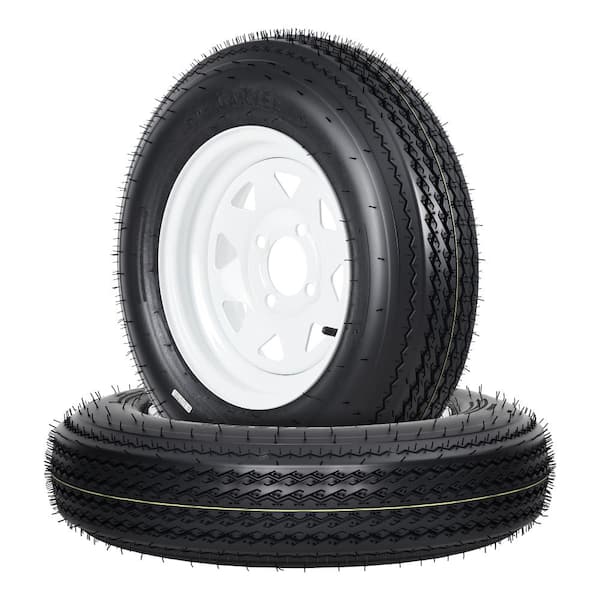 2-Pack 5.30-12 Trailer Tire and White Wheel Assembly - 5.30x12 Tire with 12" Rim 4 Lug 4" Bolt Pattern 6PR Load Range C
