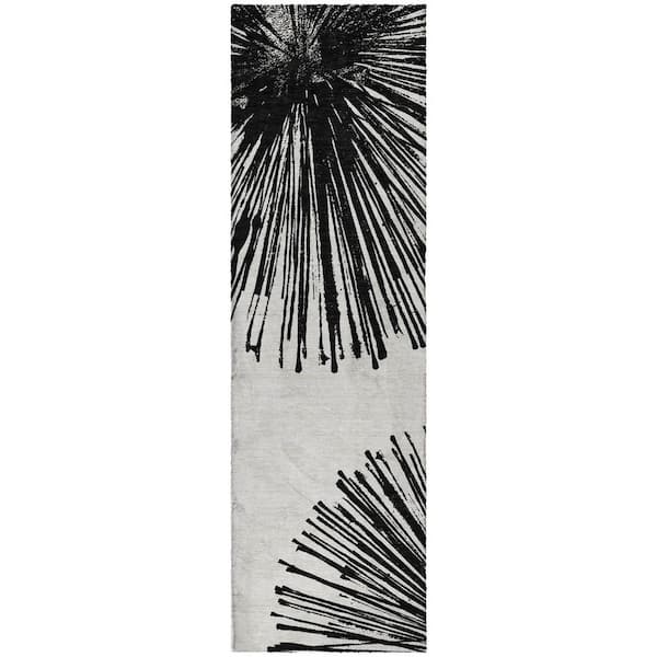 Dream Shag Premium Machine Washable Abstract ADS642 Black 2 ft. x 7 ft. Runner Rug