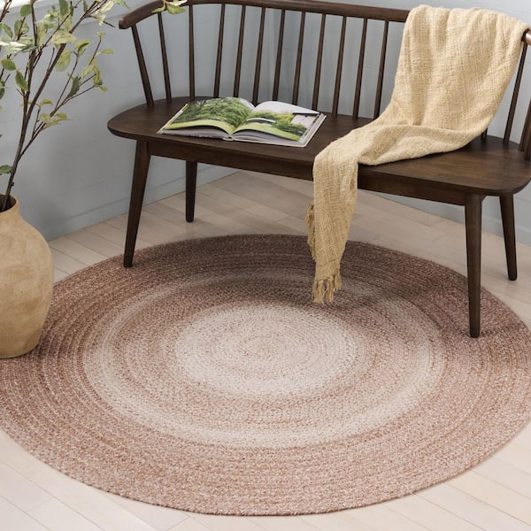Braided 5 ft. x 5 ft. Beige Gradient Border Round Area Rug
