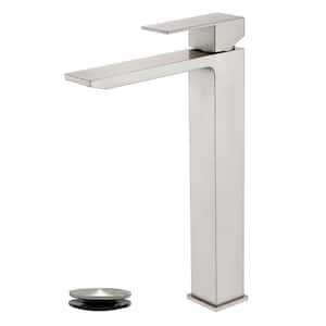 Single Handle Waterfall Bathroom Vessel Sink Faucet with Drain Assembly Single Hole Tall Vanity Taps in Brushed Nickel