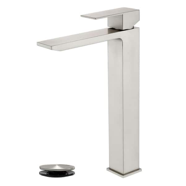 AIMADI Single Handle Waterfall Bathroom Vessel Sink Faucet with Drain Assembly Single Hole Tall Vanity Taps in Brushed Nickel
