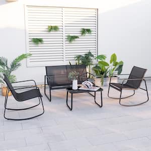 4-Piece Metal Patio Conversation Set with Glass-Top Table