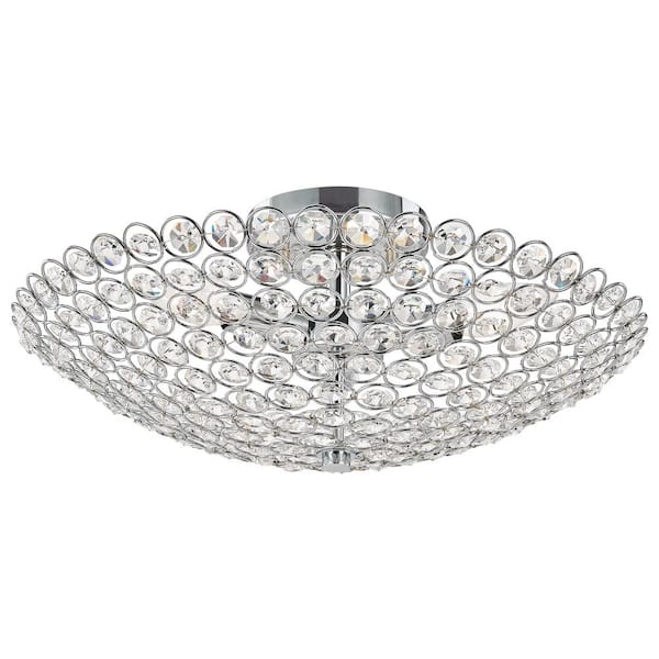 Decor Living Barclay 16 in. 3-Light Chrome Crystal Flush Mount