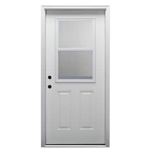 34 in. x 80 in. Vented Right-Hand Inswing 1/2-Lite Clear Glass 2-Panel Primed Fiberglass Smooth Prehung Front Door