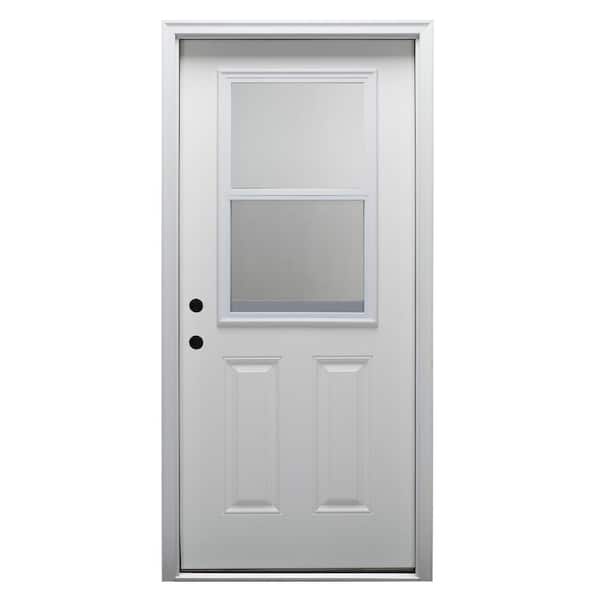 MMI Door 34 in. x 80 in. Vented Right-Hand Inswing 1/2-Lite Clear Glass 2-Panel Primed Fiberglass Smooth Prehung Front Door