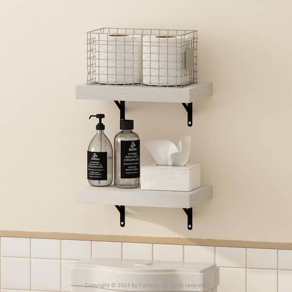 Furinno Tanna 1.65 in. Tall White Texture Wood Wall Mounted Bookcase (Set of 2)