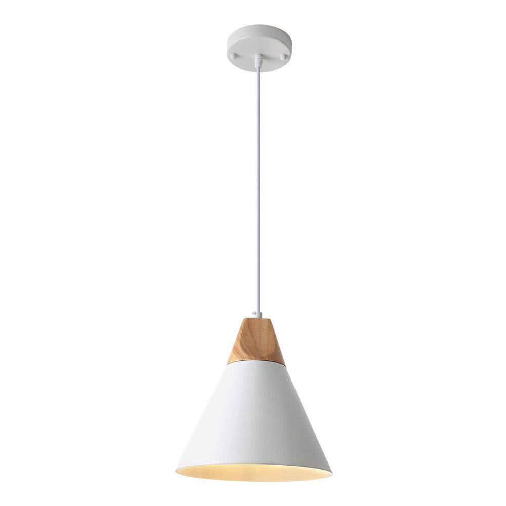 "1-Light 9.4"" White Industrial Cone Kitchen Island Pendant Light with Wood Accents for Dining Room Bedroom Living Room" price history on PriceWatchPro