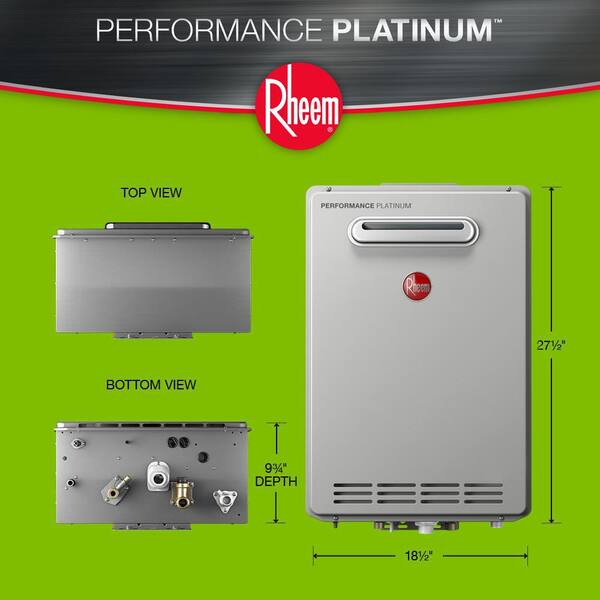 Rheem Performance Platinum 9.0 GPM Liquid Propane High Efficiency Outdoor  Tankless Water Heater ECOH180XLP-2 - The Home Depot