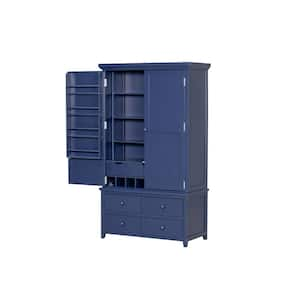 71.1 in. Blue Freestanding Kitchen Pantry Organizer with 8 Door Shelves,3 Adjustable Shelves,7 Drawers and 8 Wine Racks