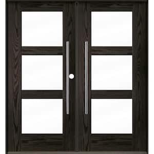 Faux Pivot 72 in. x 80 in. Left-Active/Inswing 3-Lite Clear Glass Baby Grand Stain Double Fiberglass Prehung Front Door