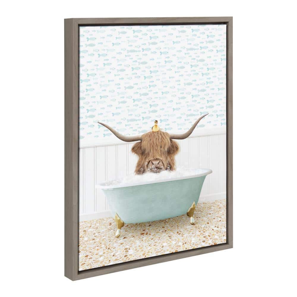 Highland Cow and Duckling in Fish Bath Framed Canvas Art