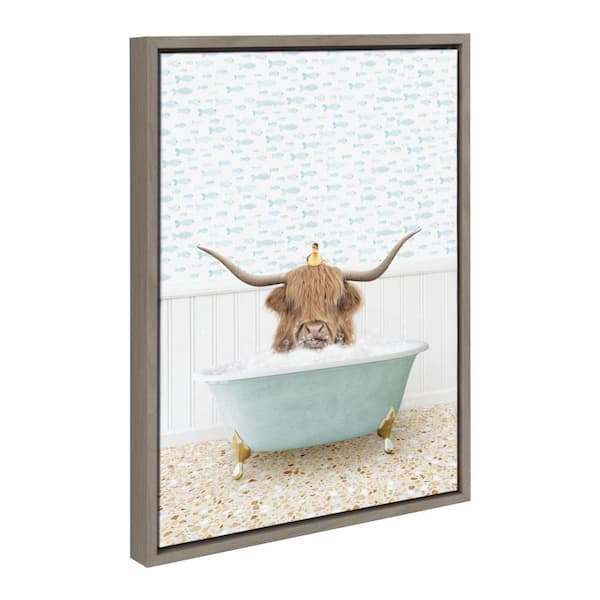 Kate and Laurel Sylvie Highland Cow and Duckling Framed Canvas by Amy Peterson Art Studio (Set of 1) Animal Art Print 18 in. x 24 in.