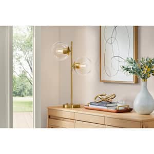 Vista Heights 24.5 in. 2 Light Aged brass Indoor Table Lamp With Clear Glass Shade