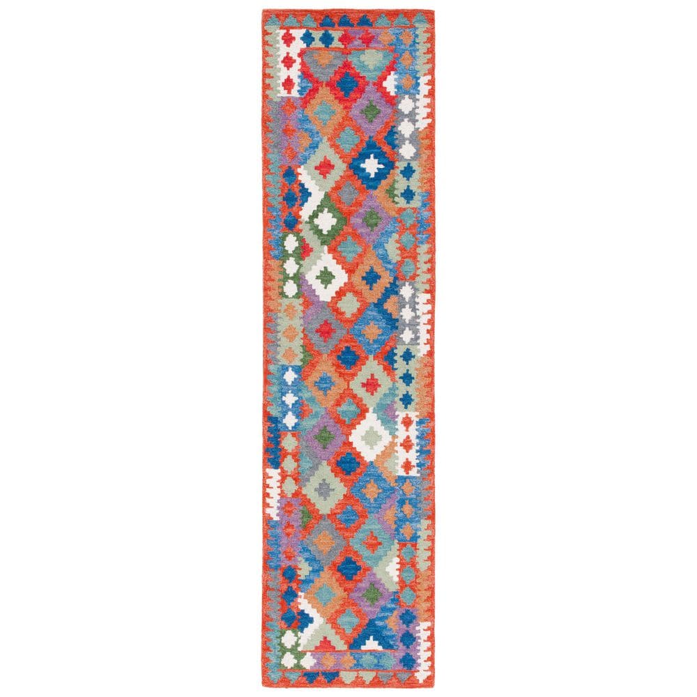 SAFAVIEH Aspen 2 ft. x 9 ft. Orange/Blue Geometric Runner Rug APN416P ...