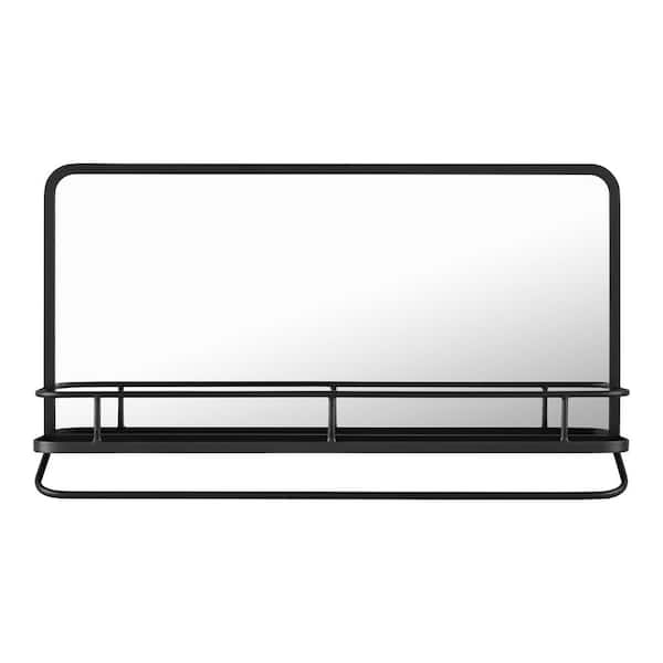 30 in. W x 16 in. H Medium Modern Rectangular Black Framed Mirror with Shelf