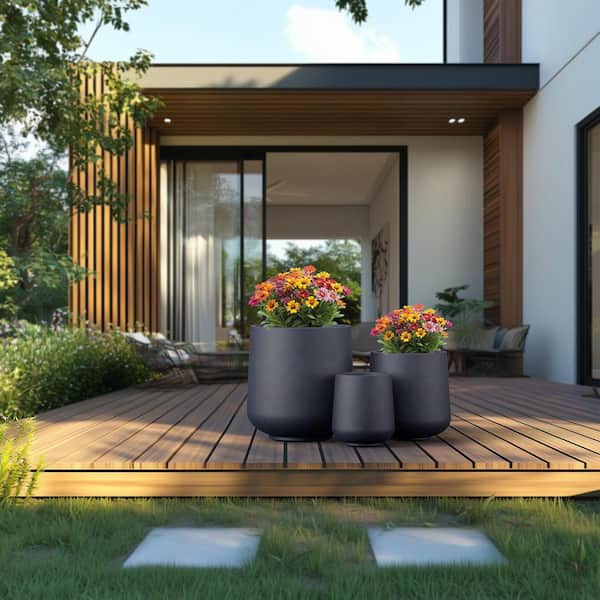 10 in. 13.5 in. 17 in. Granite Gray(Enhanced Core) Concrete Round Planter / Pot with Drainage Holes (3-Pack)