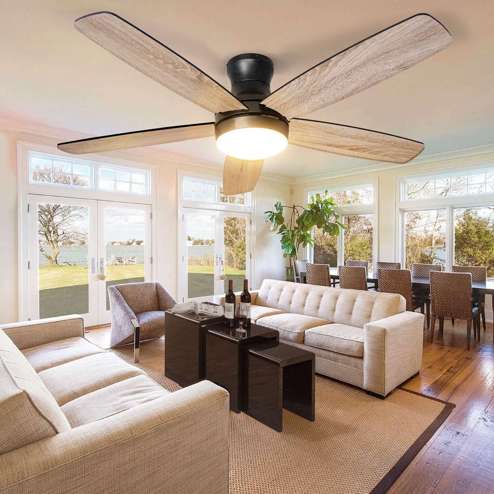 52 in. Smart Indoor Brushed Nickel Low Profile Standard Ceiling Fan with Di