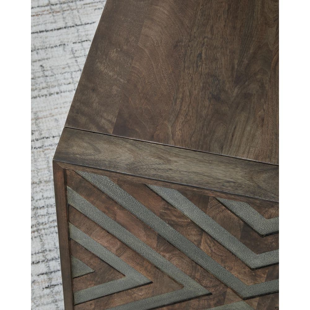 Brown Wood Square End Table with Diamond Design