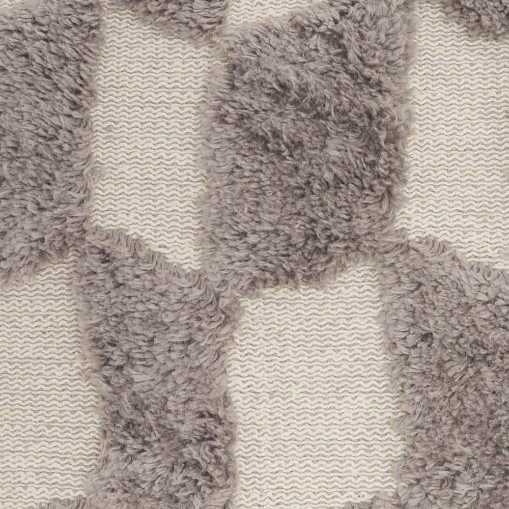 Light Gray and Ivory Tufted Geometric 18" Square Throw Pillow