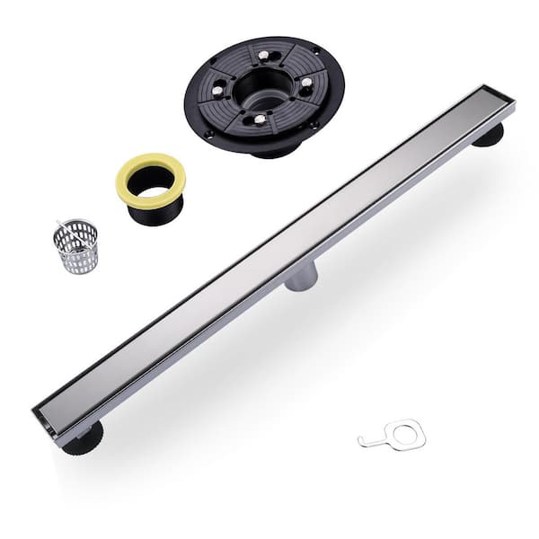 VEVETTA 32 in. Stainless Steel Tangular Linear Shower Drain with Tile-in Cover in Brushed Nickel