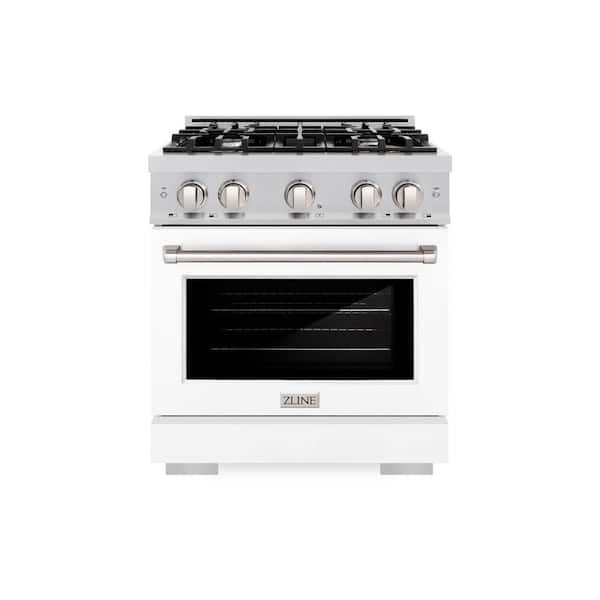 Select 30 in. 4-Burner Gas Range with Gas Convection Oven in Stainless Steel and Matte White Door