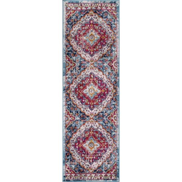 Tayse Rugs Diamond Medallion Red 2 ft. x 8 ft. Indoor Runner Rug