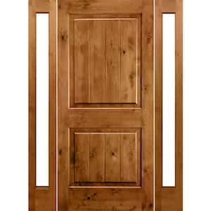 64 in. x 80 in. Rustic Knotty Alder Square Top VG Unfinished Left-Hand Inswing Prehung Front Door with Full Sidelites