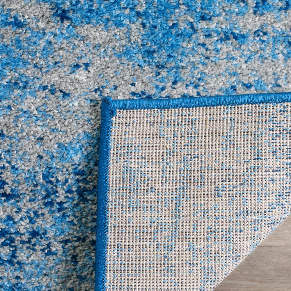 Silver and Blue Abstract Synthetic Runner Rug