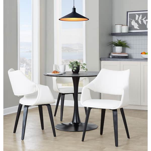 Lumisource Curvo Black Wood and White Faux Leather Highback Upholstered Chair (Set of 2)