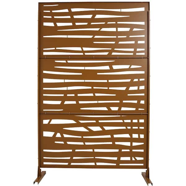 Sudzendf Outdoor and Indoor Freestanding Decorative Privacy Screen Metal Privacy Screen, Fence Panels in Brown