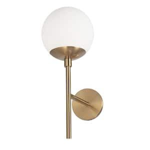 Dayana 1-Light Aged Brass Wall Sconce with White Glass