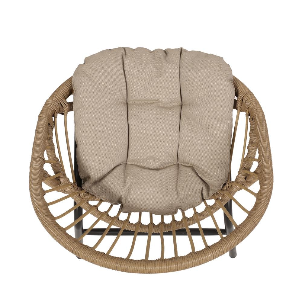 Light Brown and Beige Wicker Outdoor Dining Chairs with Cushions, Set of 2