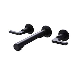 Double Handle Wall Mounted Bathroom Faucet 3 Holes Brass Modern Bathroom Sink Vanity Faucets with Valve in Matte Black