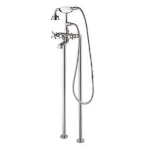 SevenFalls Telephone 3-Handle Freestanding Tub Faucet with Handheld Shower in Brushed Nickel