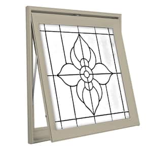 27.25 in. x 27.25 in. Decorative Glass Series Spring Flower Nickel Caming Tan Awning Vinyl Window