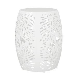 16 in. White Cylindrical Iron Outdoor Side Table
