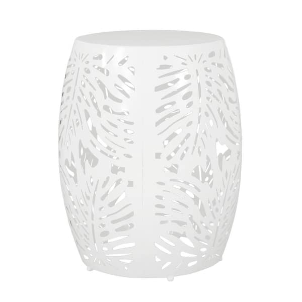 Sudzendf 16 in. White Cylindrical Iron Outdoor Side Table