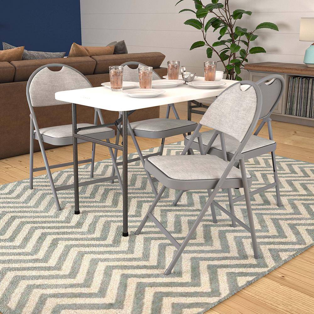 Gray Fabric and Metal Padded Folding Chair Set