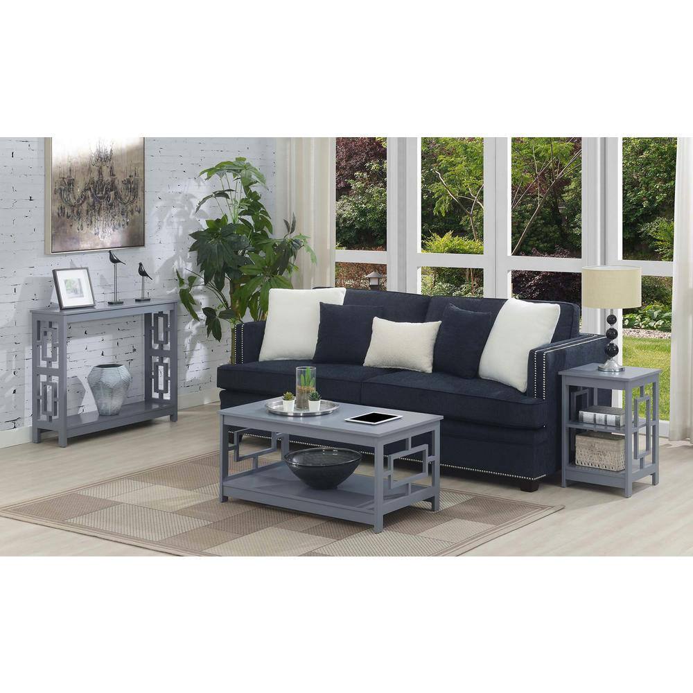 Symmetrical Square Gray Wood Coffee Table with Open Shelf