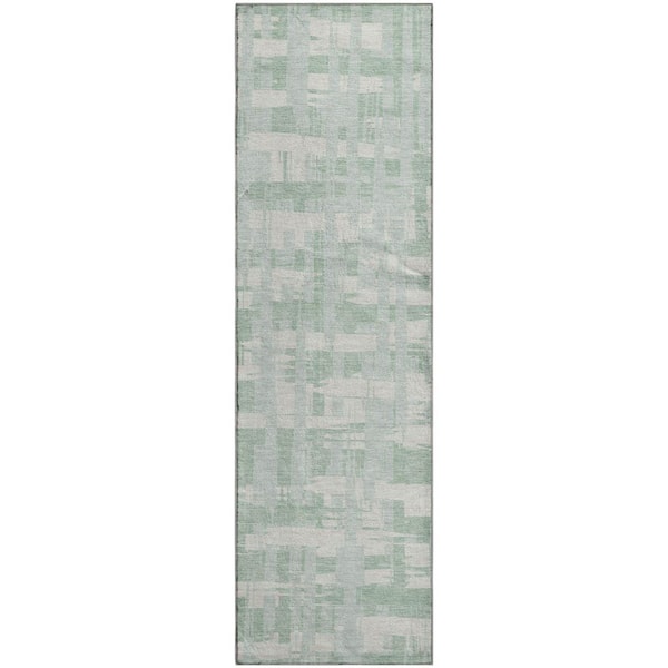 Mayfield Premium Machine Washable Abstract AMF1849 Mint 2 ft. 3 in. x 7 ft. 6 in. Runner Rug