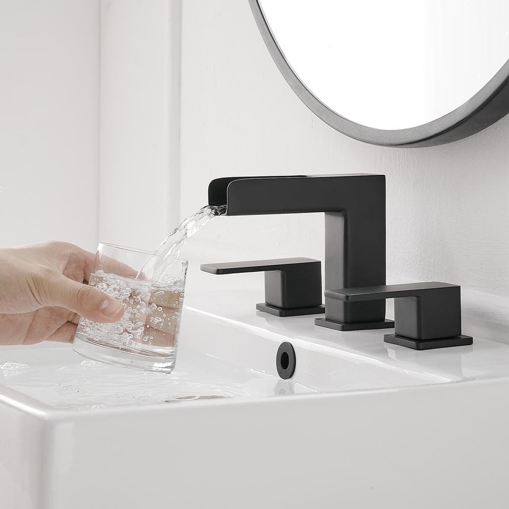 Matte Black Widespread 2-Handle Bathroom Faucet with Metal Drain