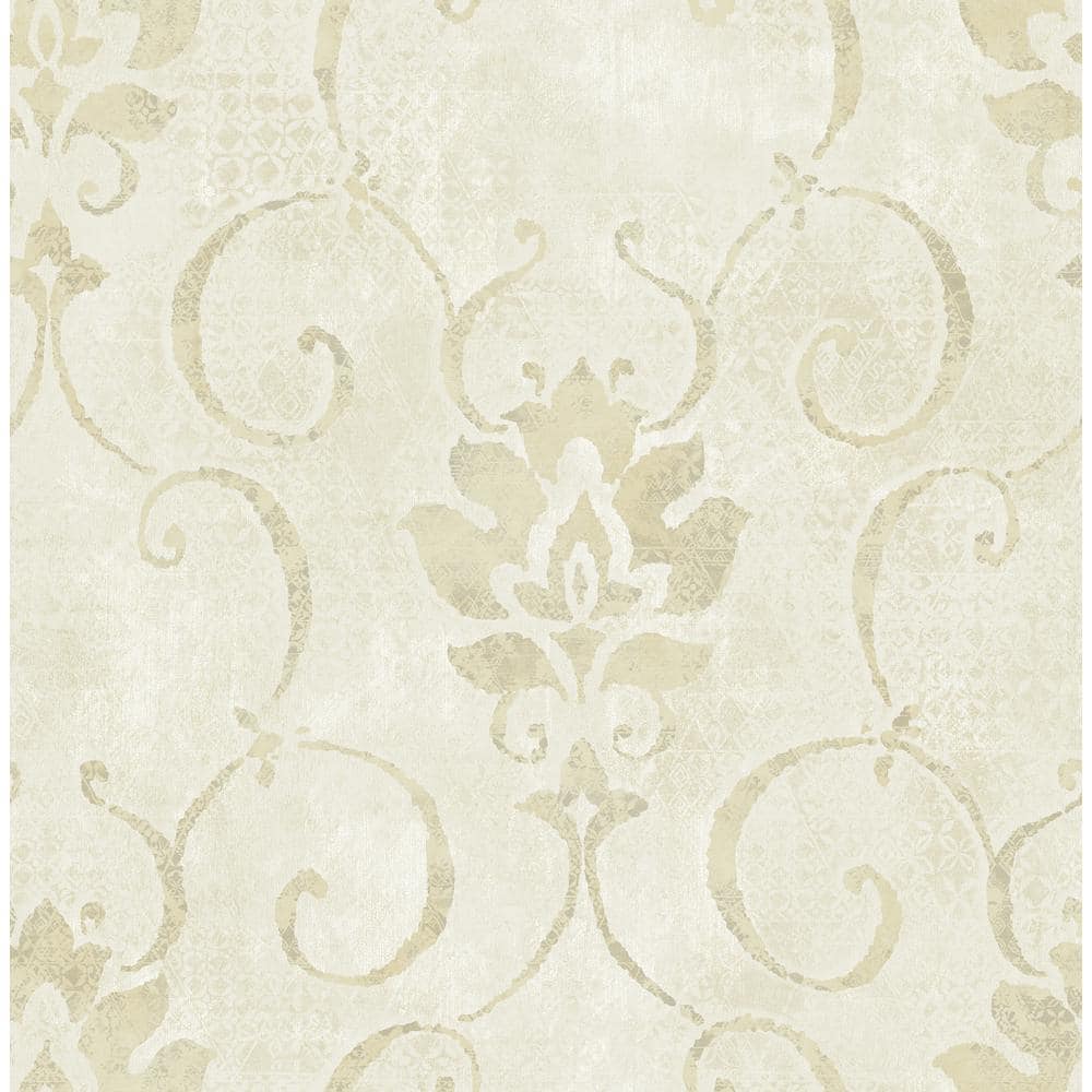 Seabrook Designs Brilliant Metallic Pearl and Beige Damask Paper ...
