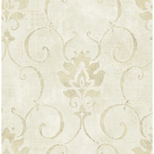 Brilliant Metallic Pearl and Beige Damask Paper Strippable Roll (Covers 56.05 sq. ft.)