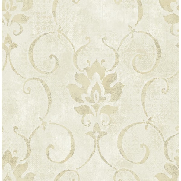 Seabrook Designs Brilliant Metallic Pearl and Beige Damask Paper Strippable Roll (Covers 56.05 sq. ft.)
