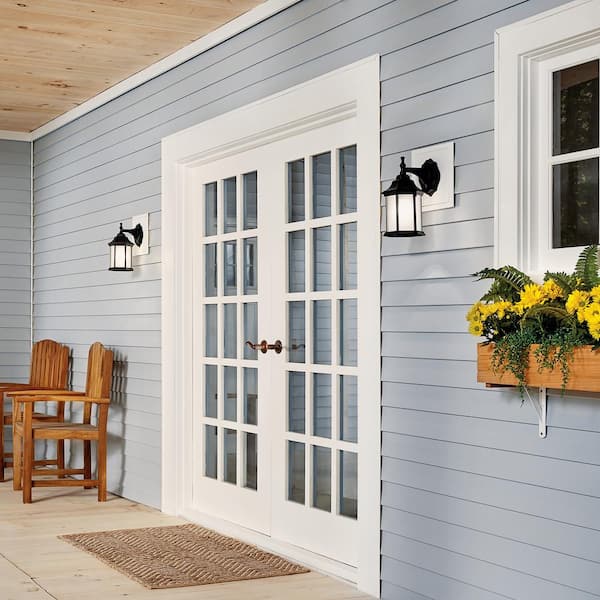 Chesapeake 11.75 in. 1-Light Black Outdoor Hardwired Wall Lantern Sconce with No Bulbs Included (1-Pack)