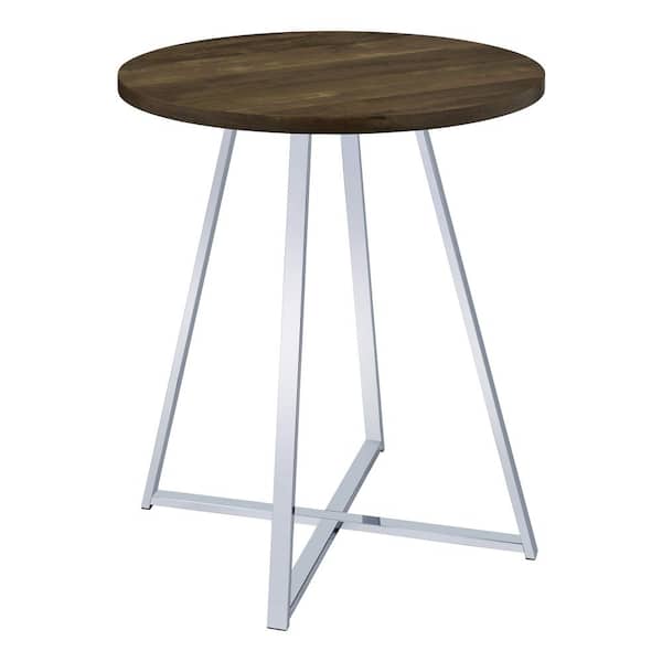 Coaster Burkhart 35.25 in. Round Brown Oak and Chrome Wood Top Bar Table