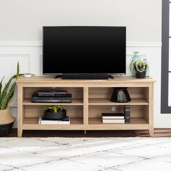 Walker Edison Furniture Company Columbus 58 in. Natural MDF TV Stand 60 in. with Adjustable Shelves